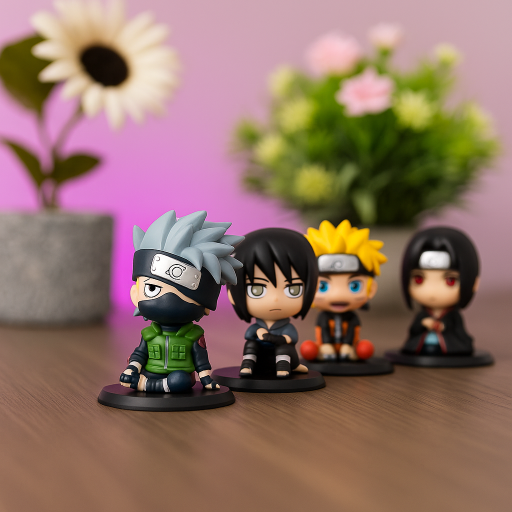 Moksh Vatika Naruto Anime Action Figures – Set of 4 Collectible Chibi Toys (Naruto, Sasuke, Kakashi, Itachi)