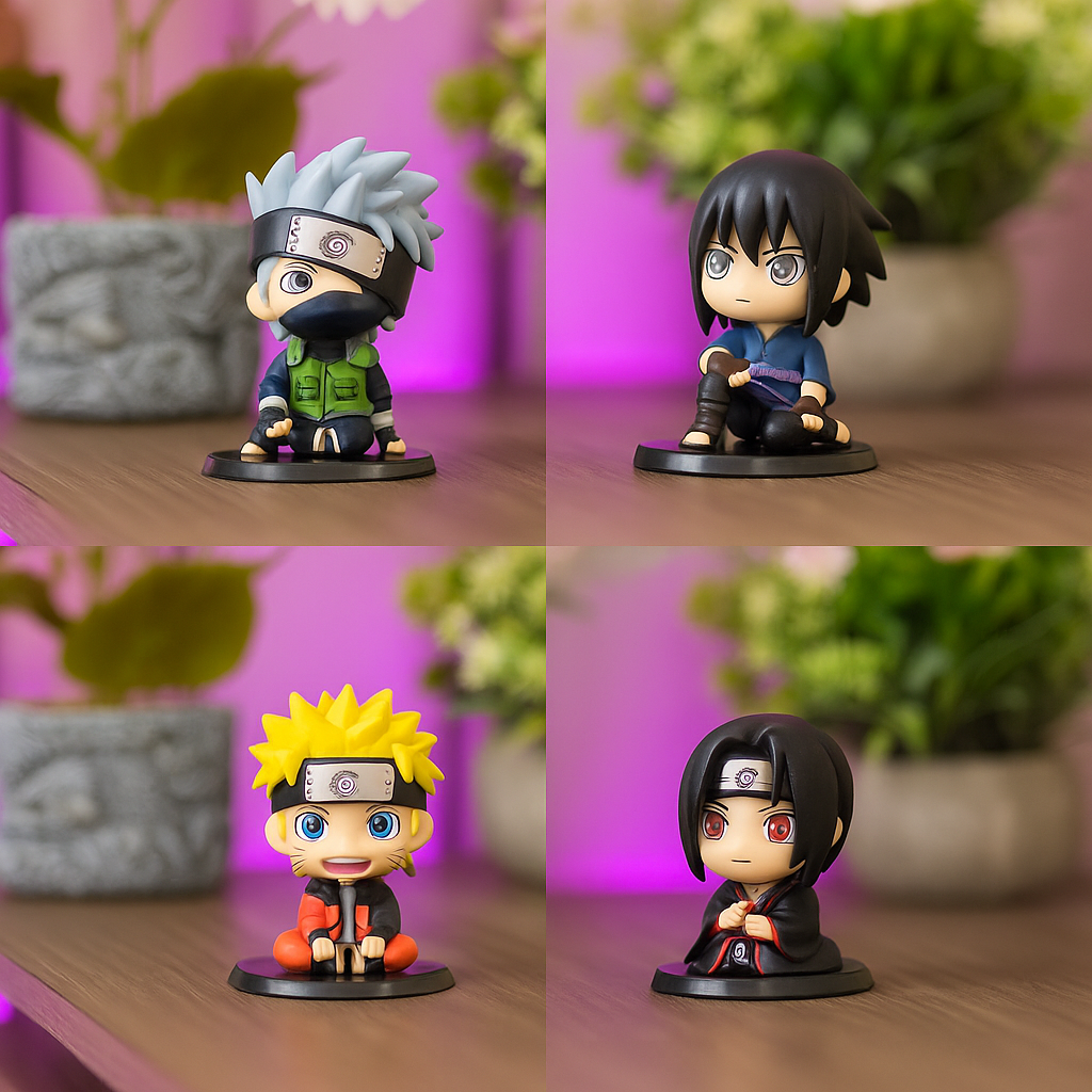 Moksh Vatika Naruto Anime Action Figures – Set of 4 Collectible Chibi Toys (Naruto, Sasuke, Kakashi, Itachi)