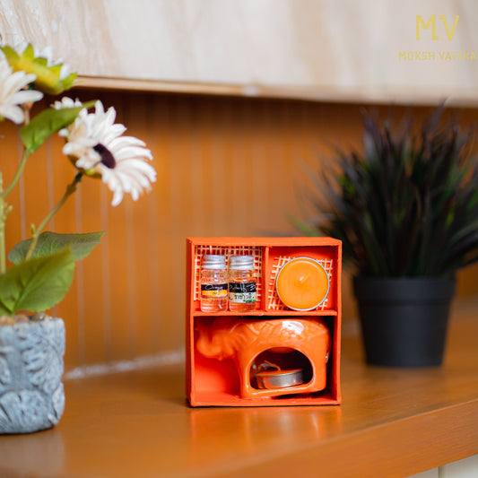 Premium Elephant Ceramic Aroma Diffuser with Scented Oils & Tealight Candle