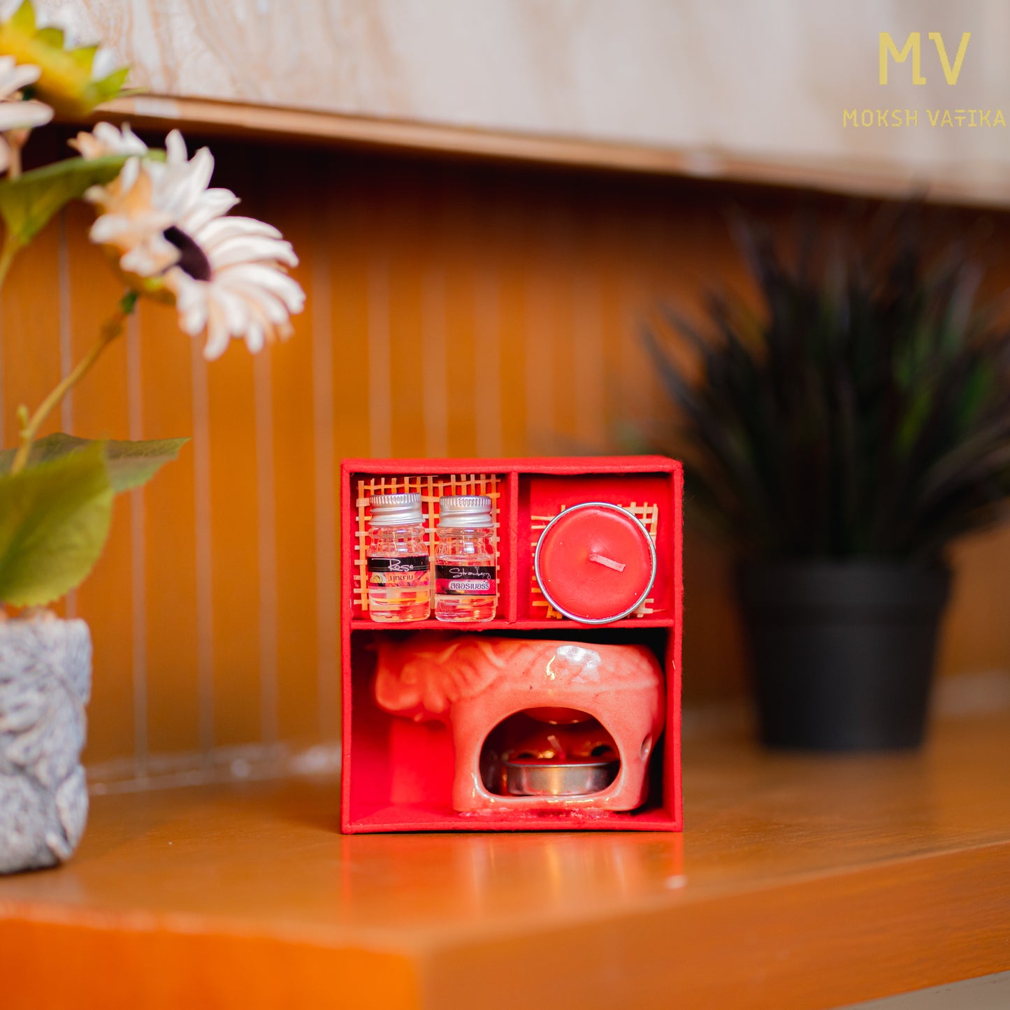 Premium Pink Elephant Ceramic Aroma Diffuser with Scented Oils & Tealight Candle – Moksh Vatika