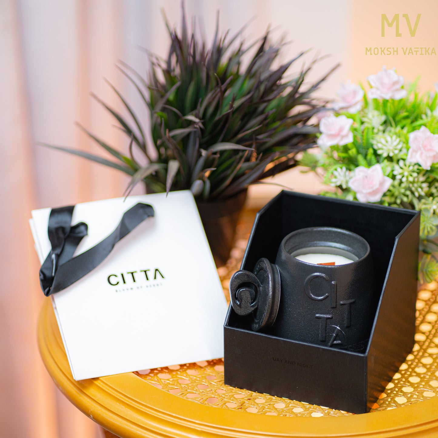 Moksh Vatika CITTA Luxury Black Candle with Lid – Day & Night Edition