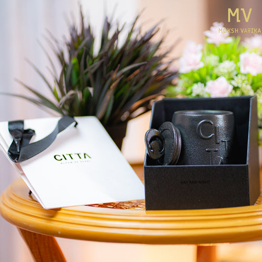 Moksh Vatika CITTA Luxury Black Candle with Lid – Day & Night Edition