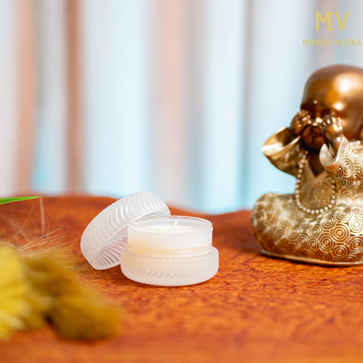Gardenia Scented Candle in Frosted Glass Jar | Moksh Vatika