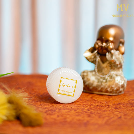 Gardenia Scented Candle in Frosted Glass Jar | Moksh Vatika