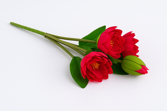 Red Peony Flower 3 Head Bloom