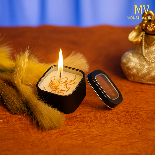 Botanical Soy Wax Candle in Black Square Tin – Moksh Vatika