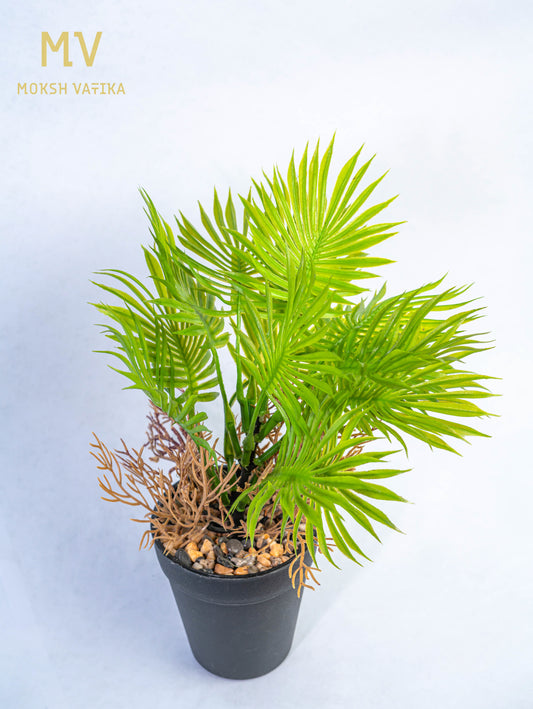 Tropical Faux Palm in Black Pot