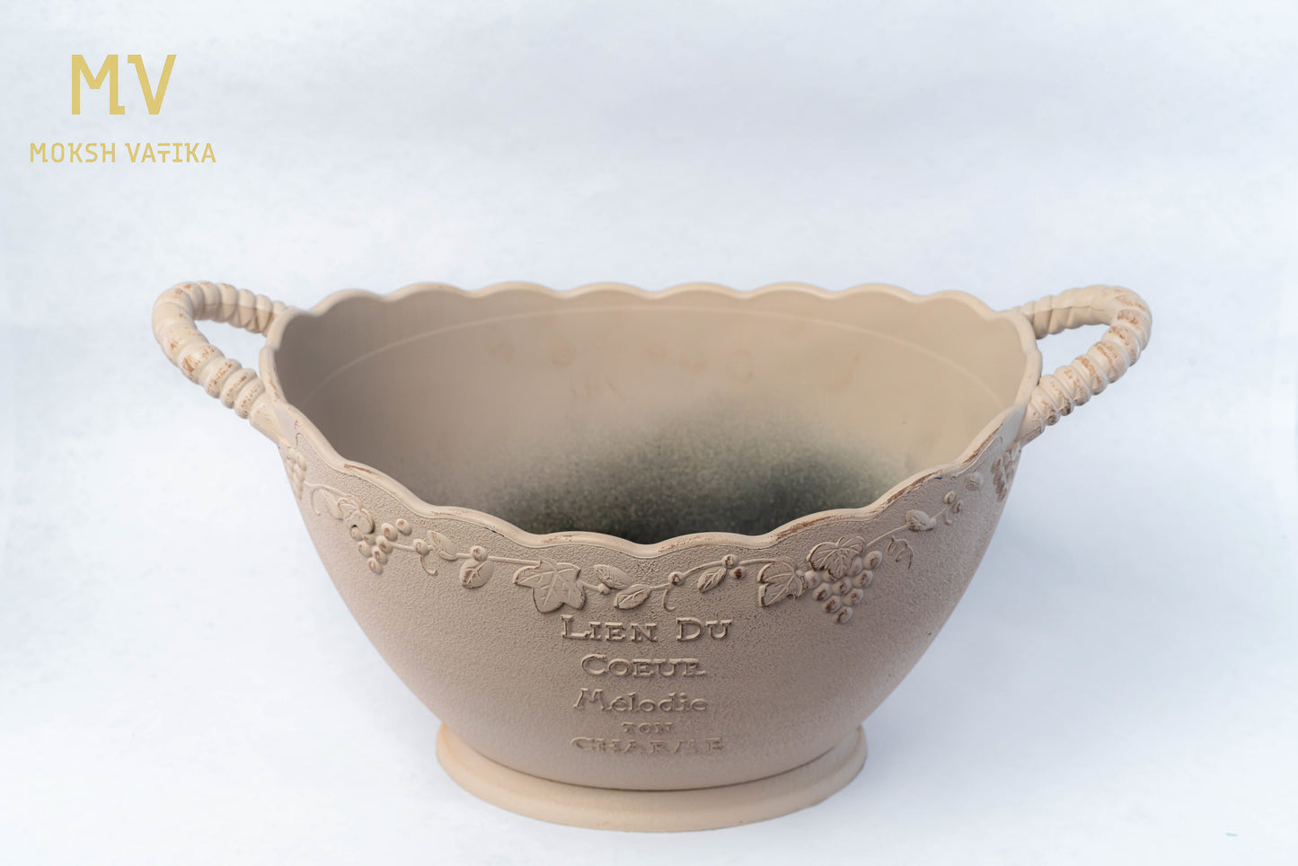 French Scallop-Edge Embossed Planter with Handles - Lien du Coeur Edition