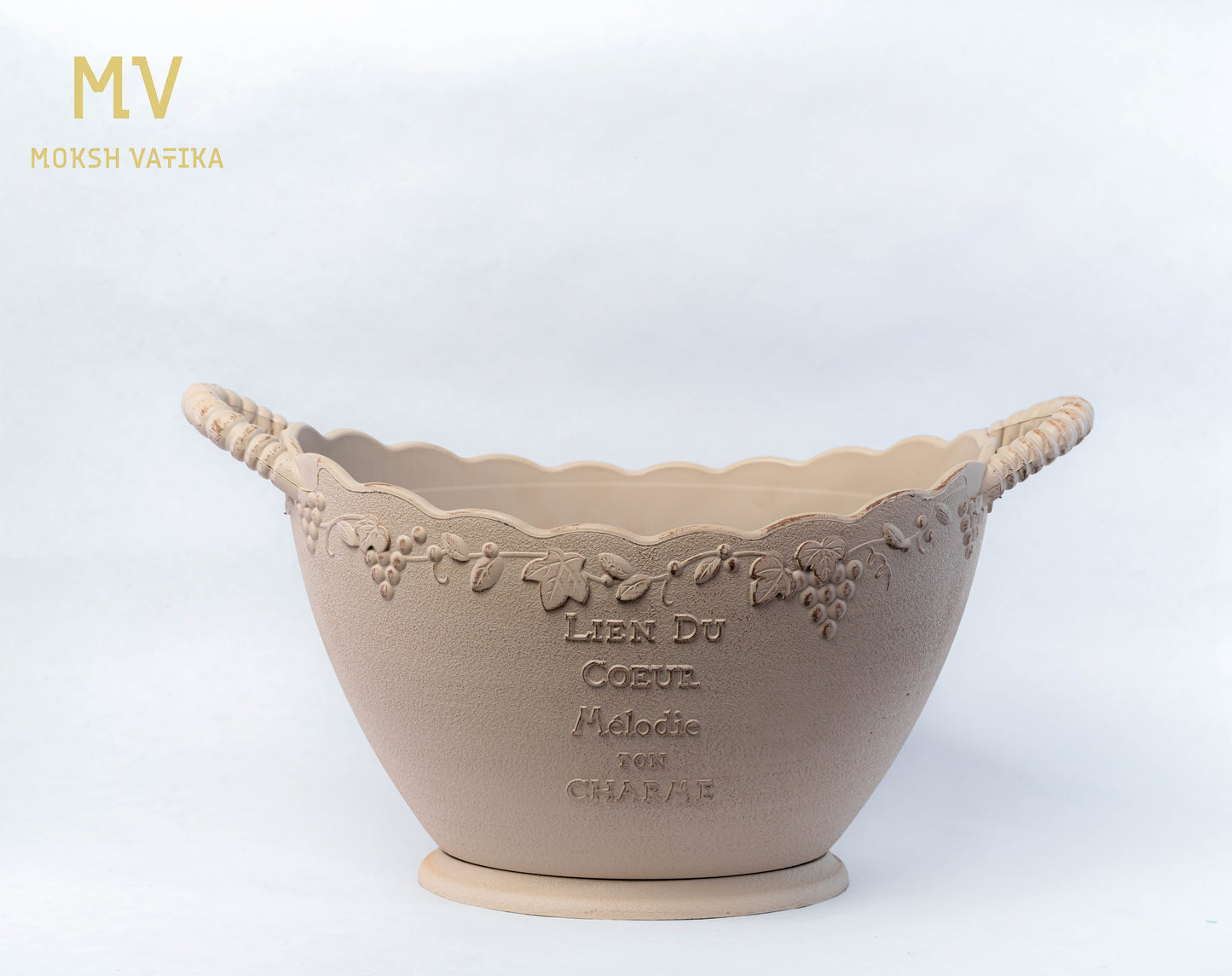 French Scallop-Edge Embossed Planter with Handles - Lien du Coeur Edition