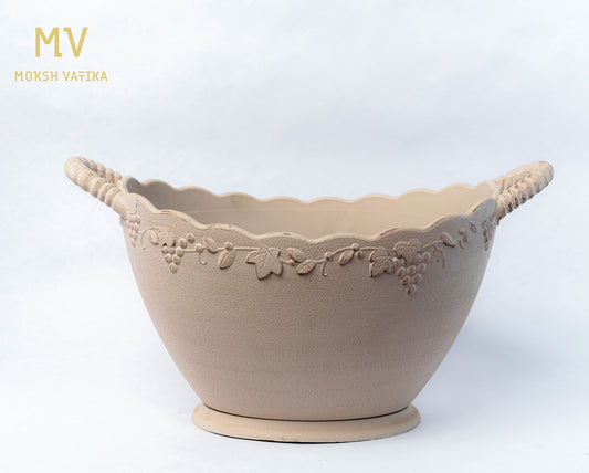 French Scallop-Edge Embossed Planter with Handles - Lien du Coeur Edition