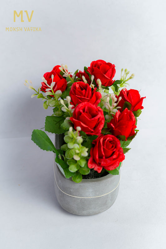 Heartfelt Blooms – Red Rose Cement Planter