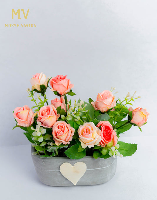 Heartfelt Blooms – Peach Rose Cement Planter