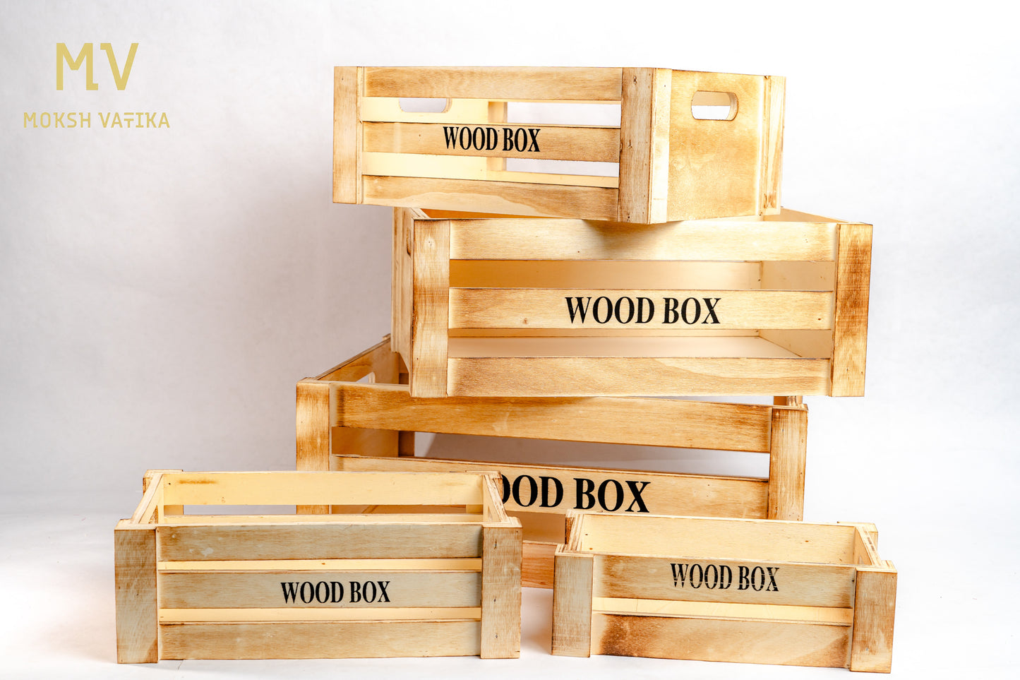 Rustic Wooden Storage Crate – Natural Finish (Set of 5)