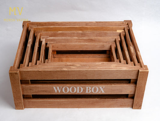 Rustic Wooden Storage Crate – Classic Brown (Set of 5)