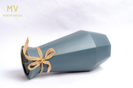 Blue Hexa Vase with Jute Bow