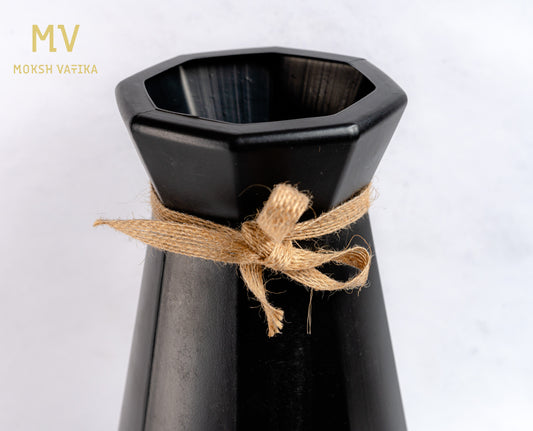 Black Hexa Vase with Jute Bow