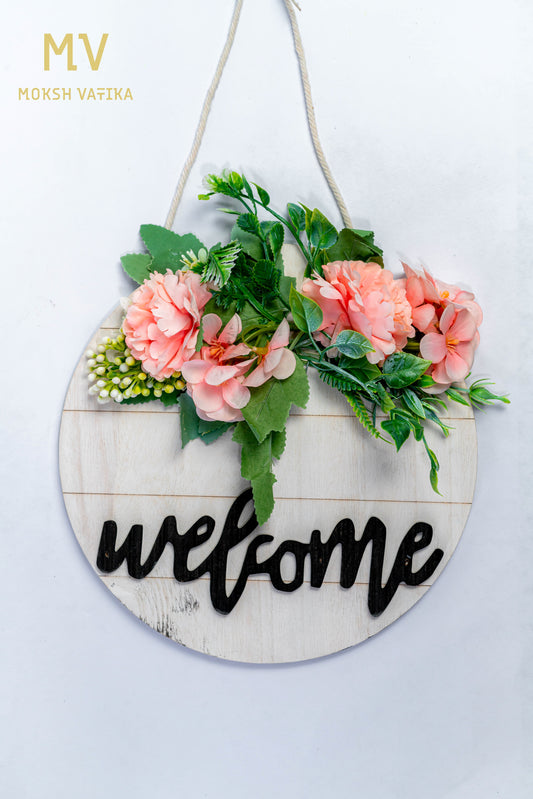 Peach Floral Welcome Wall Hanging