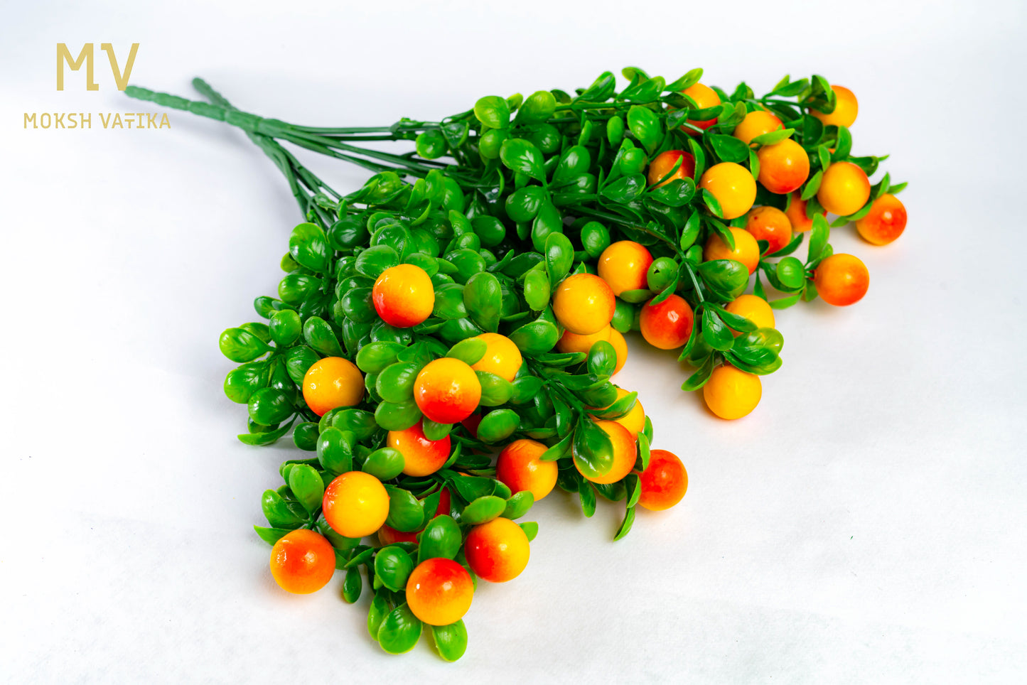 Artificial Orange-Red Berry Stem - Set of 2