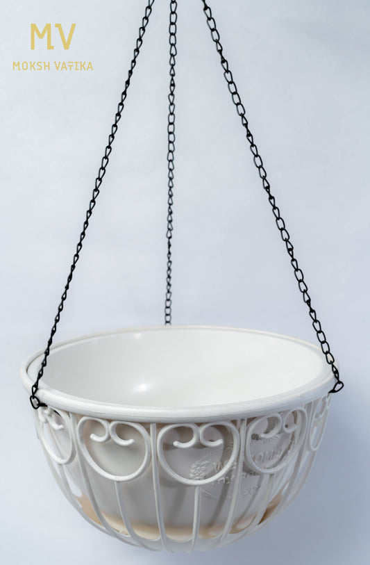 White Heart Hanging Basket