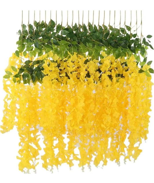 Artificial Wisteria Hanging Flower Orchid Spray Stem – Yellow (set of 6 pieces)