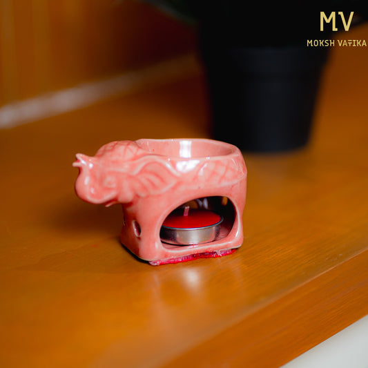 Premium Pink Elephant Ceramic Aroma Diffuser with Scented Oils & Tealight Candle – Moksh Vatika