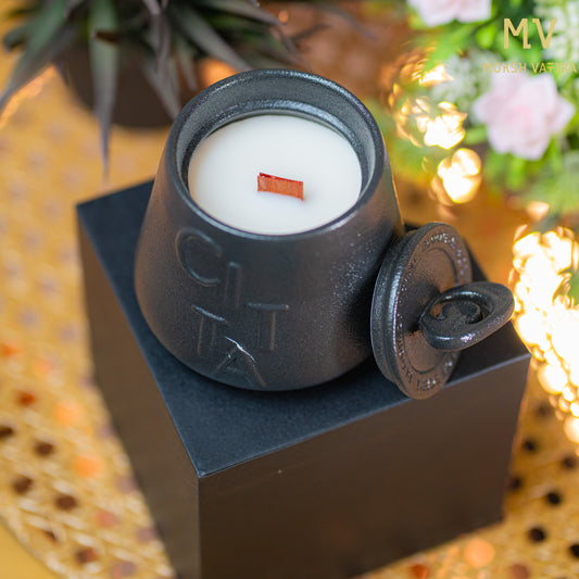 Moksh Vatika CITTA Luxury Black Candle with Lid – Day & Night Edition