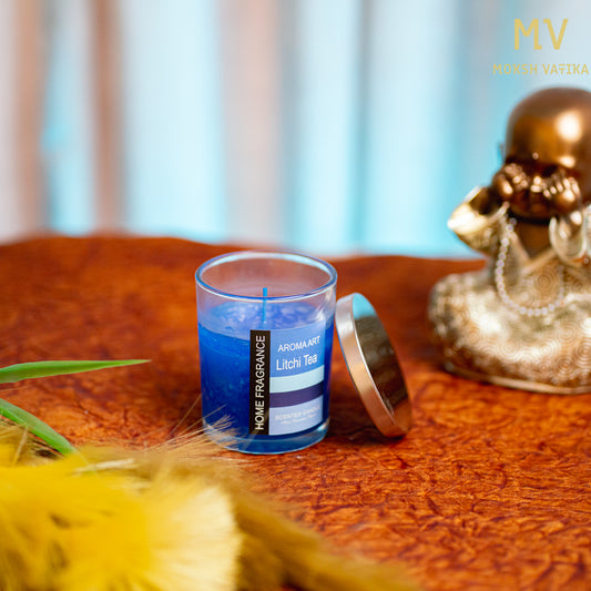 Moksh Vatika Aroma Art Blue Scented Candle – Litchi Tea