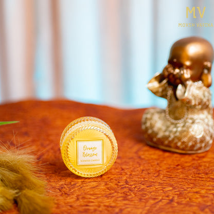 Orange Blossom Scented Candle in Frosted Glass Jar | Moksh Vatika