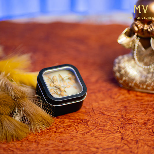 Moksh Vatika – Jasmine Bloom Scented Soy Wax Candle in Black Tin Box