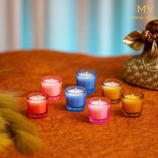 Colored Glass Votive Candles – Set of 6 | Moksh Vatika