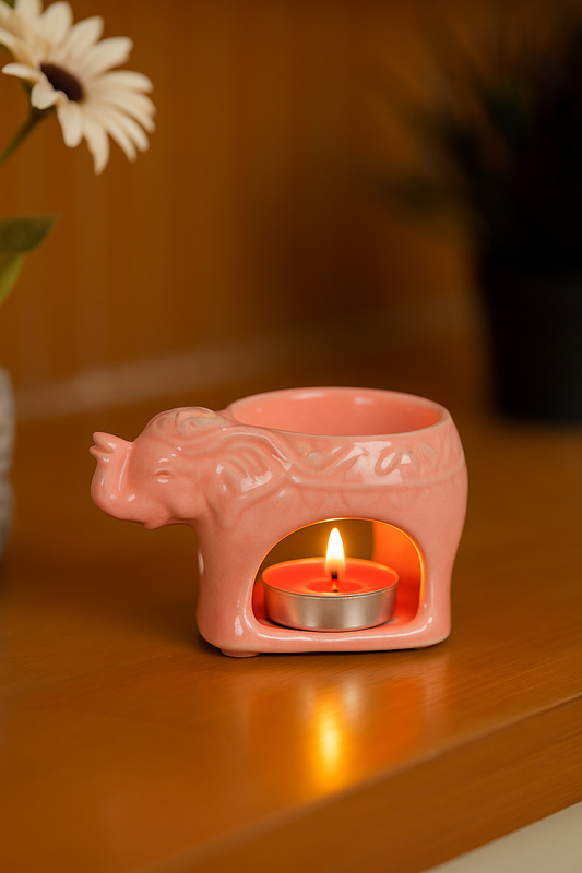Premium Pink Elephant Ceramic Aroma Diffuser with Scented Oils & Tealight Candle – Moksh Vatika