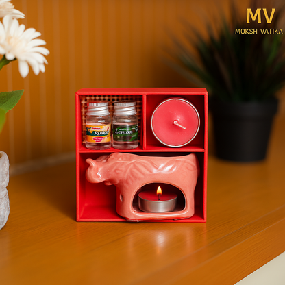 Premium Pink Elephant Ceramic Aroma Diffuser with Scented Oils & Tealight Candle – Moksh Vatika