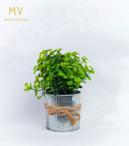 Faux Green Plant in Tin Pot with Jute Tie