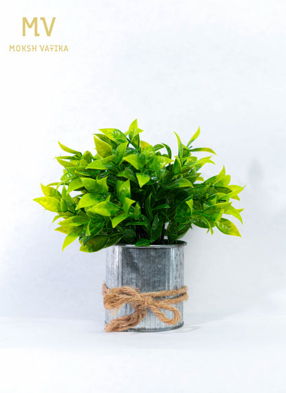Faux Green Plant in Tin Pot with Jute Tie