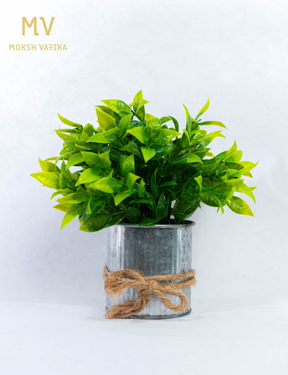 Faux Green Plant in Tin Pot with Jute Tie