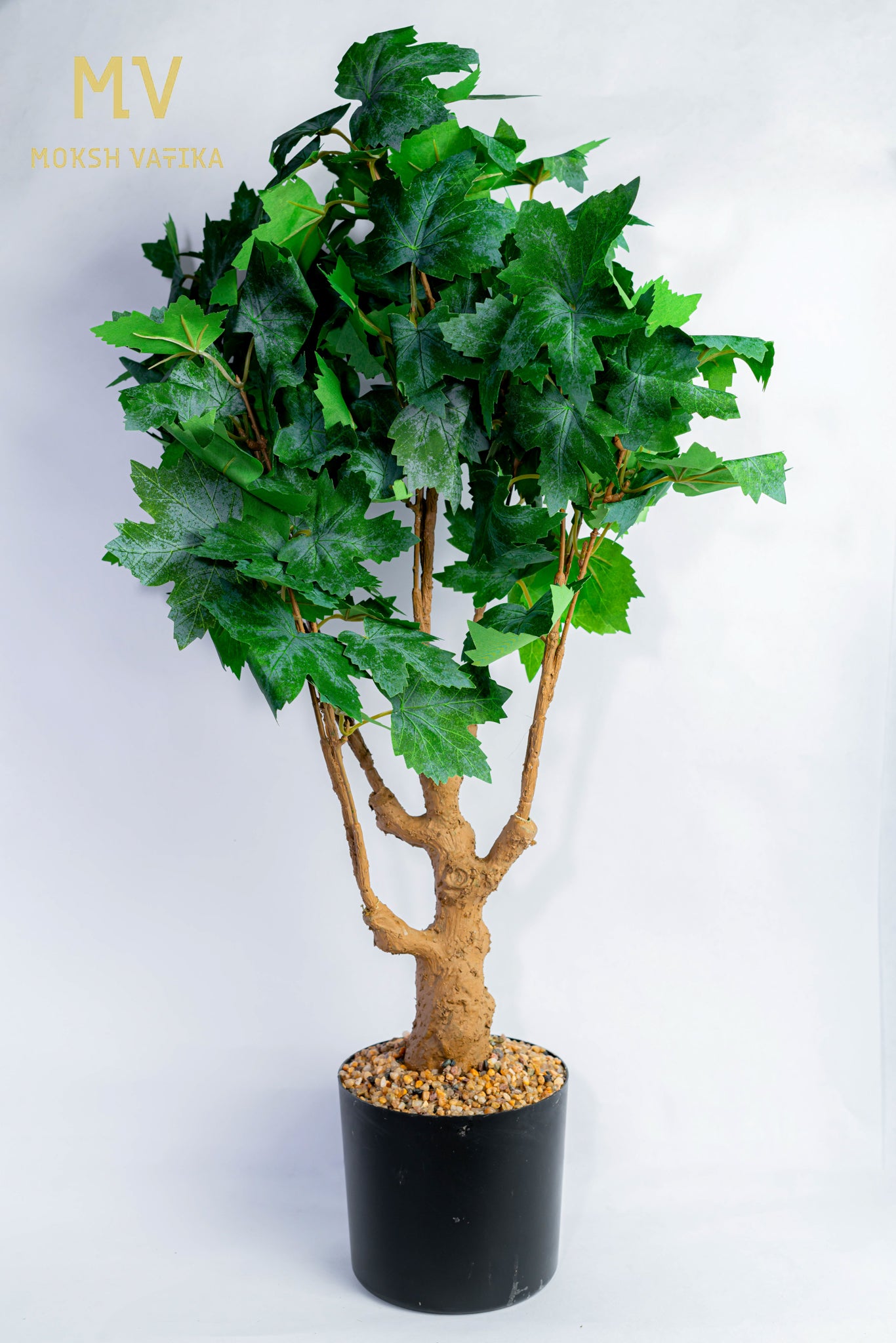 Tall Green Faux Tree in Black Pot