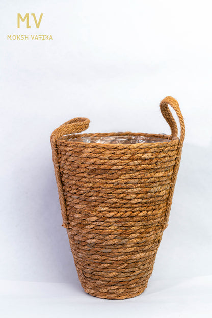 Handwoven Natural Jute Planter Basket with Handles - set of 3 basks