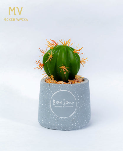Mini Faux Cactus in Bonjour Grey Pot