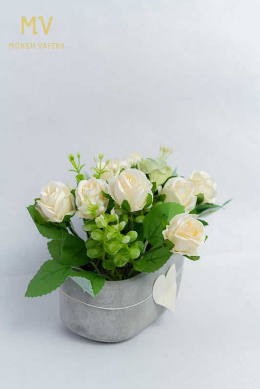 Heartfelt Blooms – White Rose Cement Planter