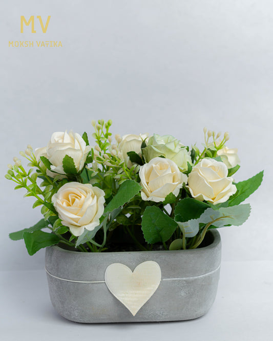 Heartfelt Blooms – White Rose Cement Planter