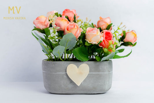 Heartfelt Blooms – Peach Rose Cement Planter
