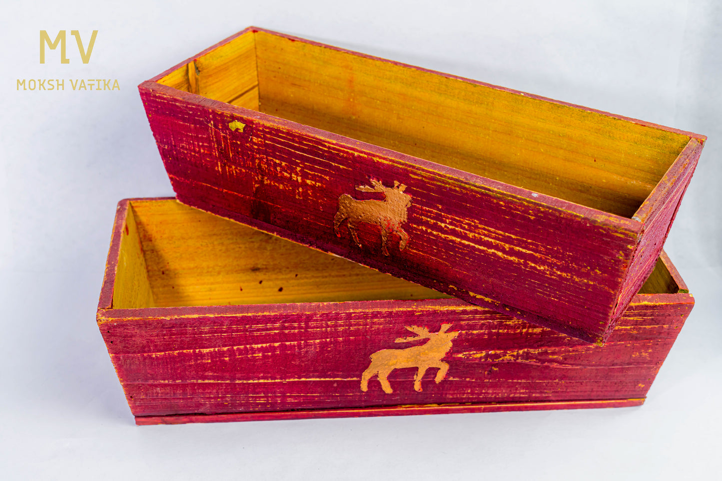 Rustic Reindeer Wooden Containers - Set of 2