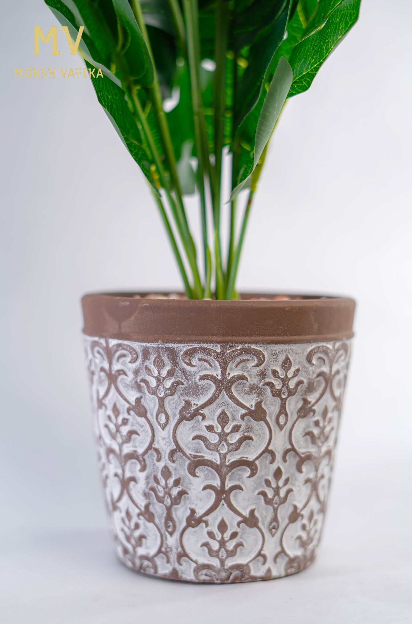 Tropical Foliage in Vintage Pattern Pot