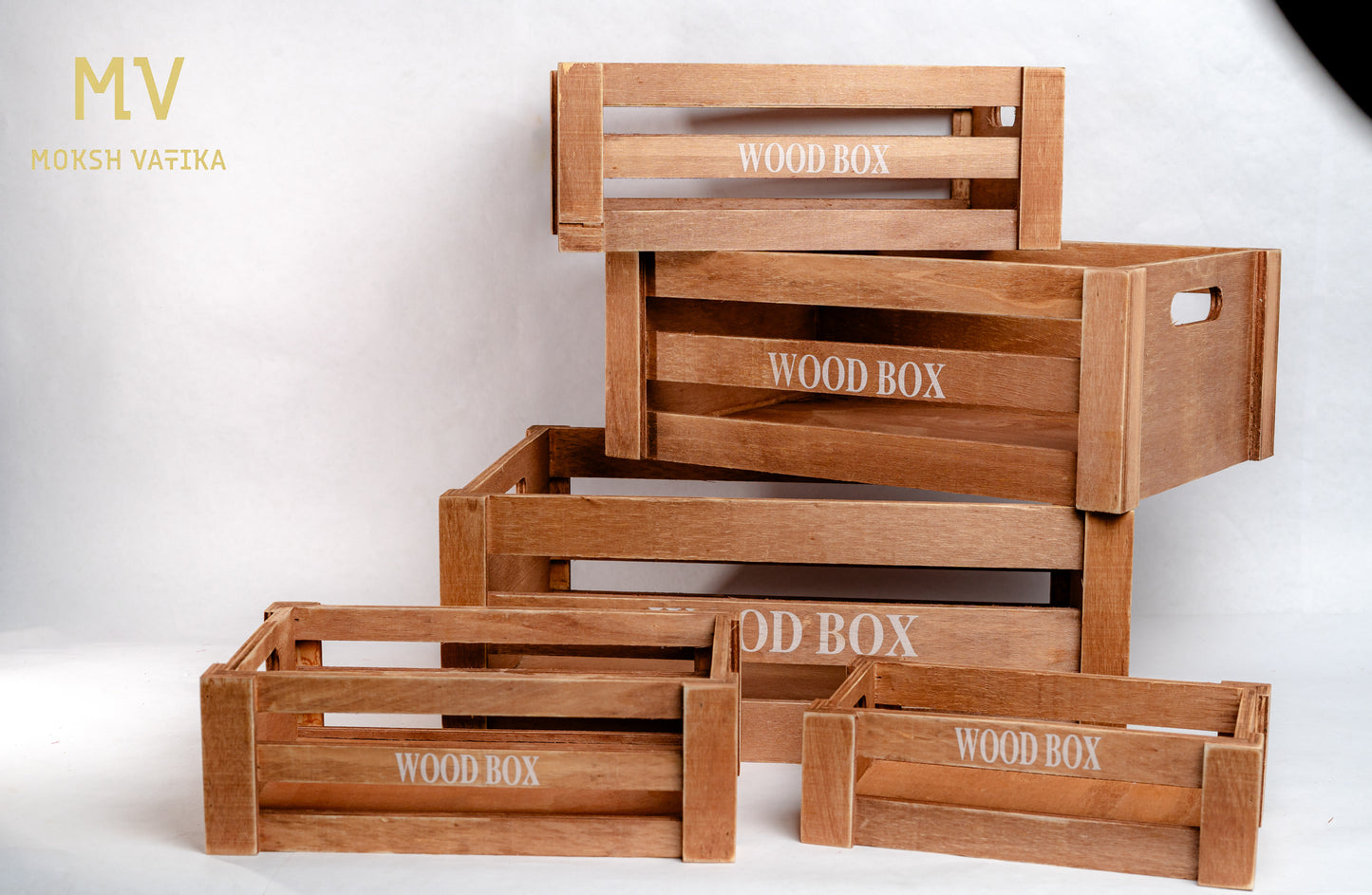 Rustic Wooden Storage Crate – Classic Brown (Set of 5)