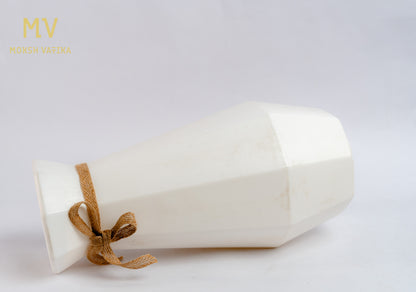 White Hexa Vase with Jute Bow