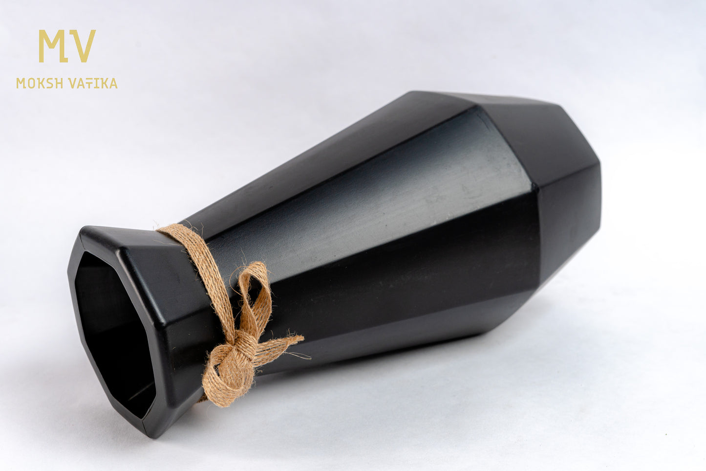 Black Hexa Vase with Jute Bow