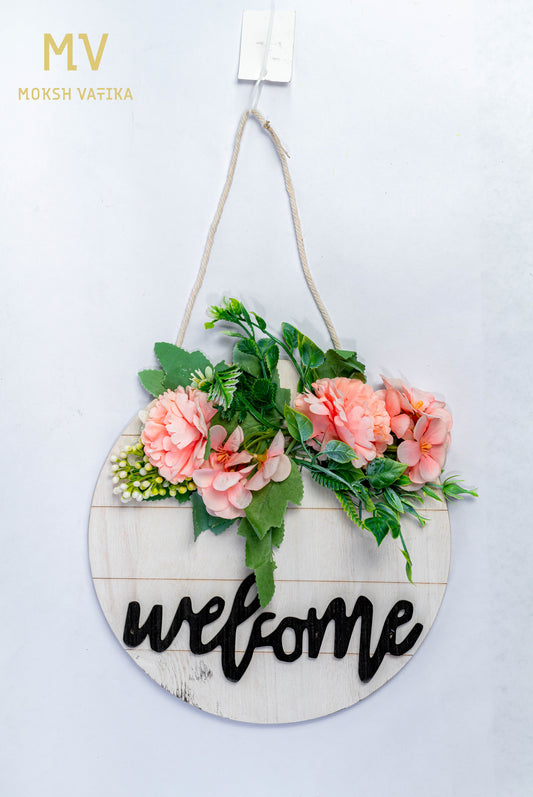 Peach Floral Welcome Wall Hanging
