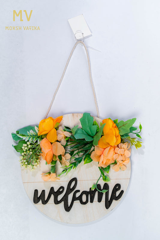 Orange Floral Welcome Wall Hanging