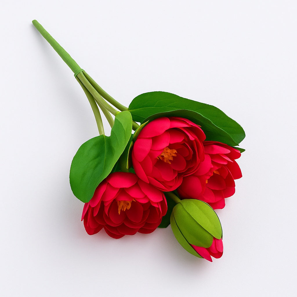 Red Peony  Flower  3 Head Bloom