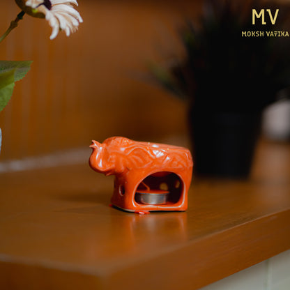 Premium Elephant Ceramic Aroma Diffuser with Scented Oils & Tealight Candle
